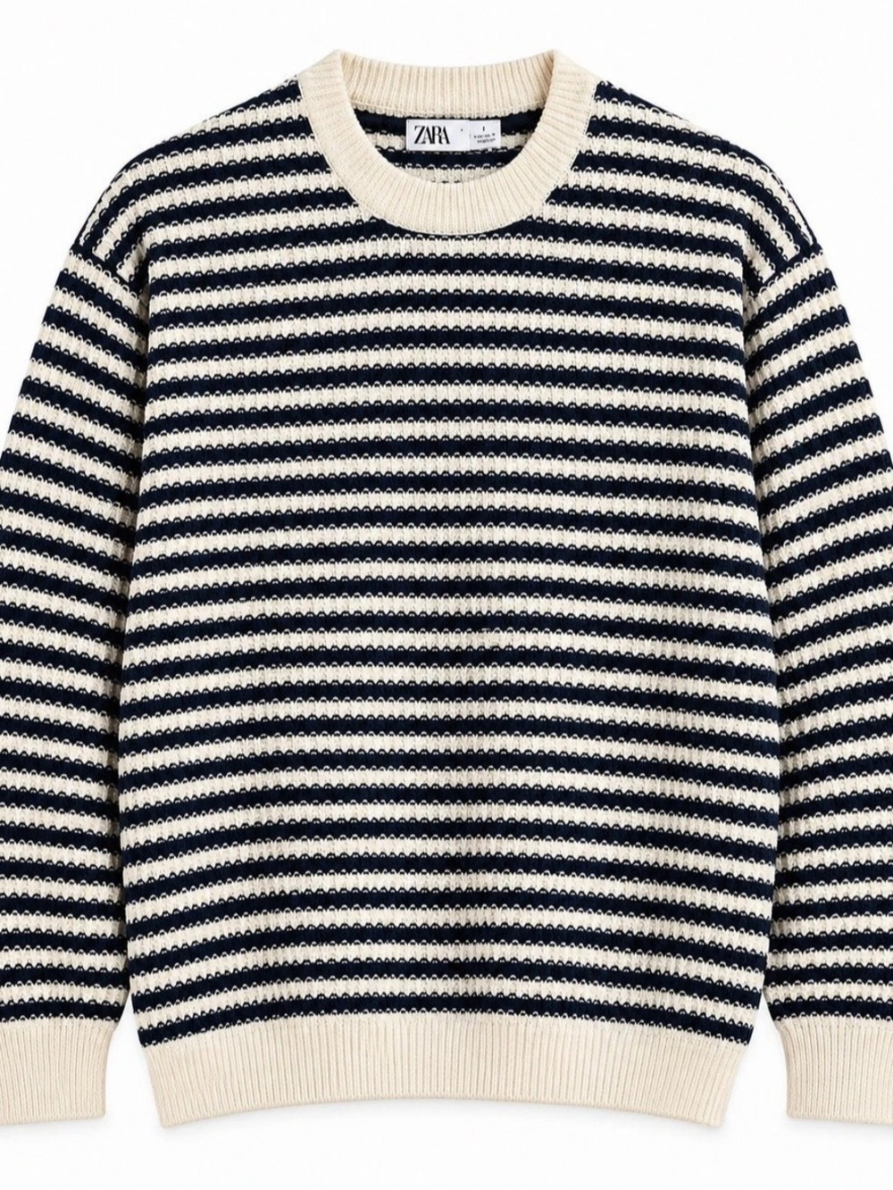 ZARA Contrast Striped Sweater in Blue & Cream